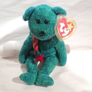 Ty Teal Bear with Red and Black Scarf